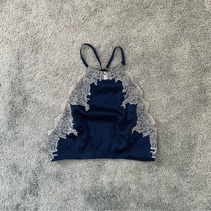 Euc Victoria’s Secret royal blue satin  lace halter bra